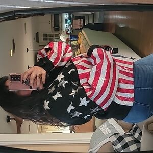 Denim Bomber American Flag sequin Jacket